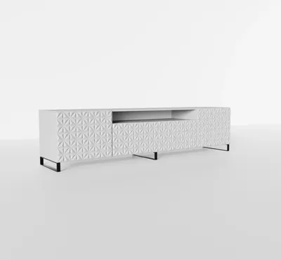 Produktbild von TV-Schrank CALI, Weiß, 200x53x41 cm, 3 Türen, Push-to-Open, Wand- oder Bodenversion