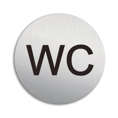 Produktbild von Schild WC Toilette Türschild Toilettenschild Ø 100 mm Stärke 1 mm Aluminium Edelstahloptik selbstklebend
