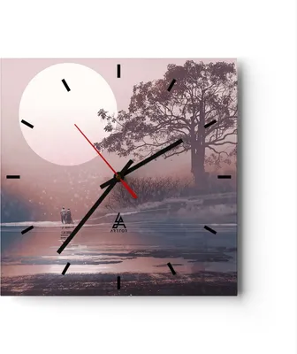 Produktbild von Wanduhr - Quadrat - Glasuhr - Mond Paar Baum - 30x30cm - Schleichendes Uhrwerk - Lautlos - zum Aufhängen bereit - Dekoration Modern - Wanddekoration aus Glas - C3AC30x30-4236
