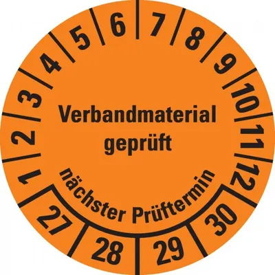 Produktbild von Dreifke® Prüfplakette Verbandmaterial ,NP 27-30,orange,Dokufolie,Ø 35m...