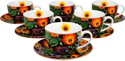 Produktbild von DUO ETNO 6er-Set Tassen 220 ml ETNIC mit Untertassen, New Bone China Porzellan
