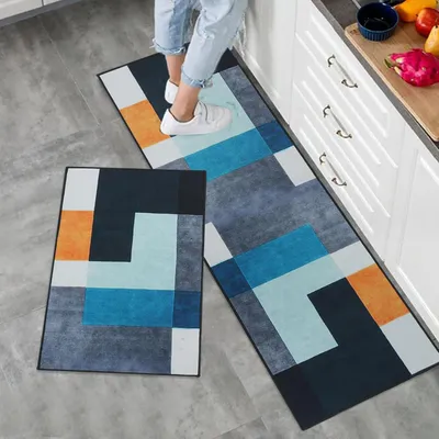 Immagine prodotto di Tappetino da cucina - Set di 2 - 43 x 120 cm - Microfibra - Antiscivolo - Lavabile in lavatrice