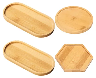 4er Set Holz-Tabletts oval, sechseckig, rund 17,5 cm