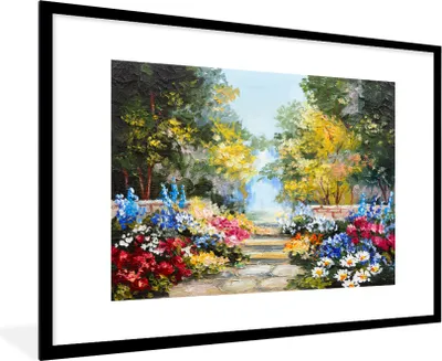 Produktbild von MuchoWow® Gerahmtes Poster Malerei - Blumen - Natur - Ölfarbe 90x60 cm - Poster mit Schwarzem Bilderrahmen Wandposter Rahmen Foto Bilder - Wanddekoration - Fotos