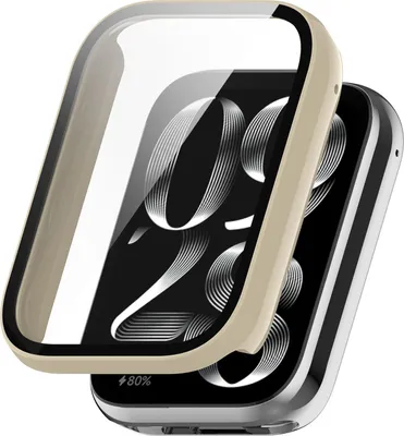 Image de Pour Xiaomi Smart Band 9 Pro Housse plastique PC Smart + verre trempé H9 dur Beige