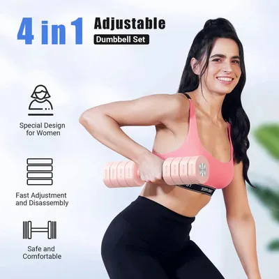 Immagine prodotto di Set di cavigliere da 2 pezzi, regolabili da 1 a 4 kg, di colore rosa, ideali per l'allenamento della forza e il fitness a casa