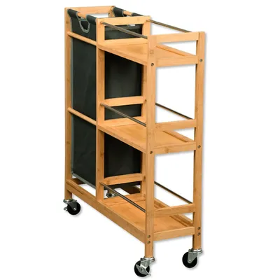 Image de KESPER Chariot de niche avec collecteur de bouteilles, étagère de cuisine - Bambou - 68x20x78cm - avec 3 étagères, récipient amovible & roulettes - Modèle 2485713