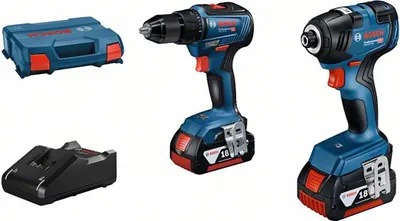 Produktbild von Bosch GDR 18V-200 + GSR 18V-55, Kabelloser Schlagbohrschrauber, Akku-Schlagschrauber, Schwarz, Blau, 55 Nm, 480 RPM, 1800 RPM, 1,5 mm