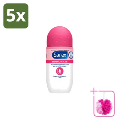 Imagen del producto de 5 unidades de antitranspirante roll-on Sanex Dermo Care, 48 horas de protección, 50 ml, pack ahorro