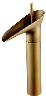 Produktbild von Wasserhahn Bad Antik Messing Hoch Waschtischarmatur Retro, Einhebel Wasserfall Waschbecken Armaturen, Mischbatterie Badarmatur Kaltes und Heißes aus Messing für Badezimmer, 3/8”