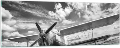 Produktbild von Bilder auf glas - Einteilig - An-2 Flugzeug Schwarzweiß - 90x30cm - Glasbilder - Wandbilder - Bilder - zum Aufhängen bereit - Wanddekoration aus Glas - Glas Bilder - Wandbild auf Glas - GAB90x30-4228