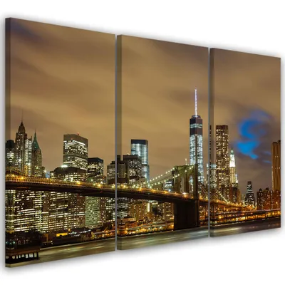 Produktbild von Triptychon auf leinwand städte und architektur - beige 90x60 cm Feeby beige wandbild bereit zum aufhängen