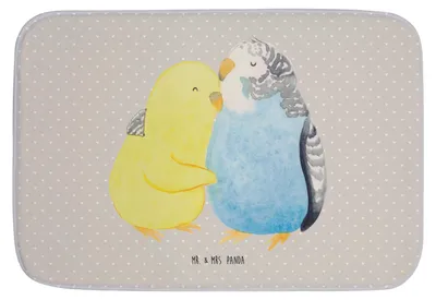 Produktbild von Mr. & Mrs. Panda Badematte Wellensittich Liebe - Grau Pastell - Geschenk, Duschvorleger, Badläufer, Vertrauen, Umarmen, duschmatte, Verknallt, Freundin, Kuscheln