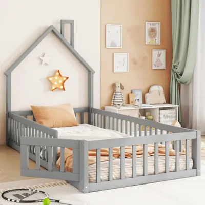 Produktbild von Hausbett,Kinderbett, Bett mit Lattenrost (ohne Matratze),Minimalistischer Stil 90 x 200 cm