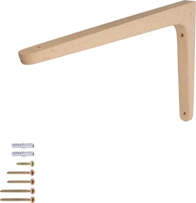 Produktbild von Regalhalter Holzkonsole Buche massiv Holzwinkel Winkelträger Wandkonsole Regalträger 300mm x 200mm