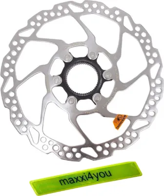Produktbild von Angebot Set / Shimano 160 mm Fahrrad Bremsscheibe SM-RT54 in Silber/Schwarz inkl. maxxi4you Reflexband