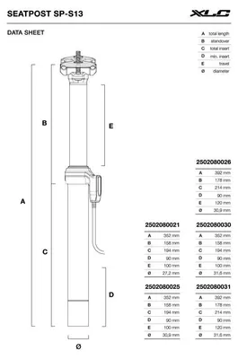 Image de XLC Suspension Dropper SP-S13 Ø30,9mm/392mm, moyeu 120mm, câble externe
