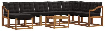 Produktbild von vidaXL Outdoor-Sofagarnitur mit Kissen 9 pcs Natürlich und Schwarz