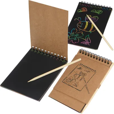 Produktbild von 4x Malblock mit je 10 Blatt Kratzpapier und Holzstift