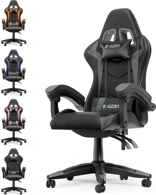 Produktbild von Bigzzia Gaming Stuhl Ergonomisch - Gamer Stühle mit Lendenkissen + Kopfstütze Gaming Chair Höhenverstellbar Bürostuhl Computerstuhl für Erwachsene Mädchen Junge, Schwarz-Grau