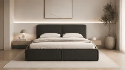 Produktbild von MOEBLO Polsterbett Bett 04 – Doppelbett mit Cord Bezug, Kopfstütze, gepolstertes Kopfteil, Rahmenbettgestell, Bettkasten und Lattenrost - 140x200 - Schwarz (Poso 135)