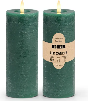 Image de Set de bougies à LED en cire, flamme vacillante, Ø 7x18 cm, vert