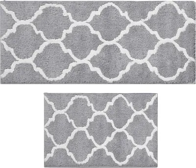 Image de tapis de bain en 2 parties Tapis de bain en microfibre antidérapant lavable en machine - Gris