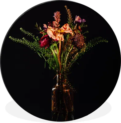 Produktbild von MuchoWow® Aluminium Wandkreis Stilleben - Blumen - Vase Ø 60 cm Wanddeko Modern Wohnzimmer - Wand Kreis - Wandbild - Schlafzimmer - Aluminium Bild - Kinderzimmer - Wohnzimmer Dekoration - Wandschmuck
