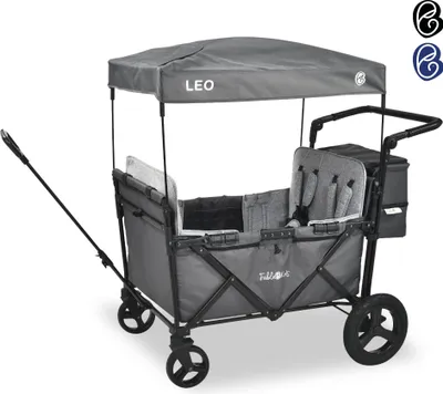 Produktbild von FableKids® Bollerwagen Leo X4Plus mit Dach | 4 Sitzplätze | Transportwagen | XXL-Hecktasche | 5-Punkt-Gurt | 360° Offroad Räder | Fossil Grau