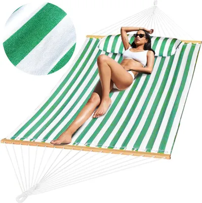 Zdjęcie produktu dla Duży hamak ogrodowy dwuosobowy huśtawka z drążkiem boho 150x200 z poduszką