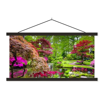 Produktbild von MuchoWow® Textilposter Bäume - Blumen - Japanisch - Natur - Wasser 150x75 cm mit schwarzem Rahmen - Posterleiste