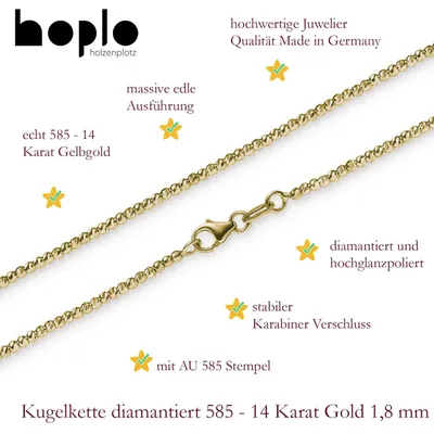 Produktbild von Goldkette Kugelkette Halskette 1,8 mm 42 cm 585 - 14 Karat Gold