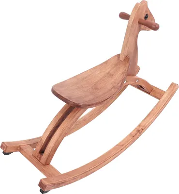 Immagine prodotto di Cavallo a dondolo in legno con sella e maniglia, giocattolo a dondolo per il divertimento quotidiano, interazione, colore noce