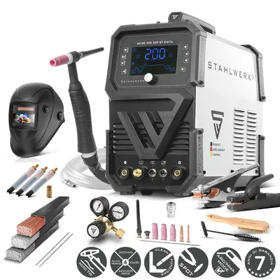 Immagine prodotto di STAHLWERK saldatrice ad arco schermata da gas 3 in 1 Combi AC/DC TIG 200 ST Digitale - completamente equipaggiata - TIG e MMA 200 A, modalità clean per la pulizia elettrochimica