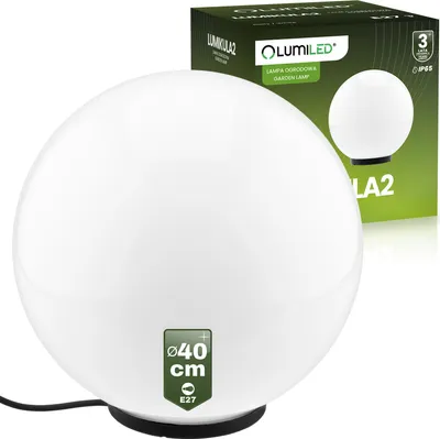Produktbild von LUMILED Mliečne guľové svetlo 40 cm vonkajšie guľové svetlo guľová lampa biela záhradná guľa guľová cesta svetlo IP65 E27 zásuvka pripojovací kábel 1,3 m