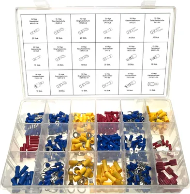 Produktbild von Kabelschuhe Set Presskabelschuhe Sortiment Flachstecker Stoßverbinder, 360-tlg.