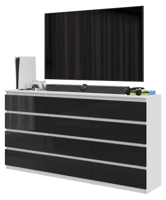 Produktbild von Kommodenset Weiß Matt / Schwarz Hochglanz mit 12 Schubladen (8+4) – Großes Sideboard Set für Schlafzimmer & Wohnzimmer – GABRIEL