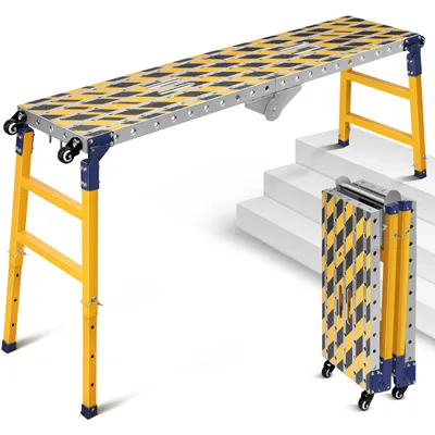 Zdjęcie produktu dla Platforma robocza Rusztowanie robocze Wysokość 70–110 cm Powierzchnia robocza 140 x 36 cm, platforma robocza z rolkami, antypoślizgowa, sworznie zabezpieczające do napraw, czyszczenia itp.