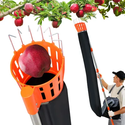 Immagine prodotto di Pametik - Raccoglitore di Frutta Manico Telescopico 4m con Supporto e Borsa in Tessuto Arancione e Nero