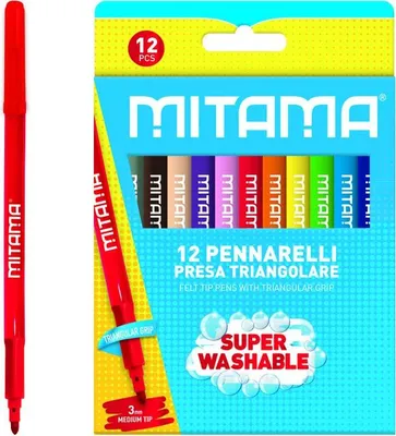 Obrázek produktu pro Fixy, sada, 12 barev, omyvatelné, 3 mm, trojhranné, MITAMA 61995