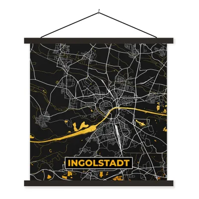 Produktbild von MuchoWow® Textilposter Ingolstadt - Karte - Deutschland - Gold - Stadtplan 60x60 cm mit schwarzem Rahmen - Posteraufhänger