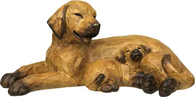 Produktbild von Deko Skulptur liegender Hund mit Welpen Hundefigur braun