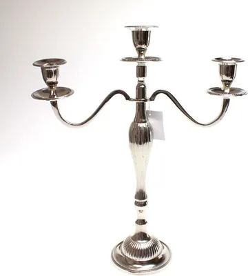 Produktbild von Kerzenleuchter 3-flammig Kerzenständer f. Stabkerzen Metall silber B30cm H35cm