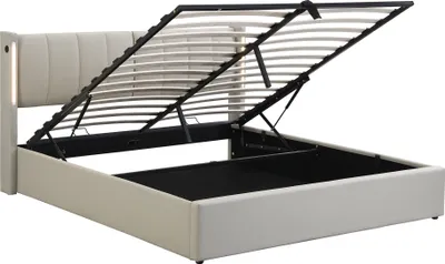 Produktbild von Flieks Polsterbett 180x200cm mit USB, Stauraumbett Doppelbett mit Lattenrost und Verstellbarem Kopfteil, Boxspringbett Jugendbett mit LED, PU, Grau