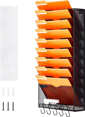 Produktbild von SucceBuy Wand-Aktenregal, einteiliges Netz-Wandregal mit 10 Fächern, Wandaufbewahrungsordner für Zeitschriften, Post, für Büro, Zuhause und Schule