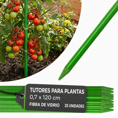 Imagen del producto de Tutor para plantas CountryYard S270, de fibra de vidrio, verde, 120 cm x 7,0 mm - Pack de 25 uds.