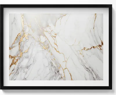 Produktbild von Heller Marmor mit Gold– Wandbild mit Rahmen – Gerahmtes Bild  – Wanddekoration – 80x60 cm –  Schwarz Rahmen