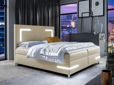 Obrázek produktu pro Boxspringová manželská postel 180x200 MADENA - béžová  + topper a LED osvětlení