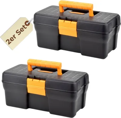 Produktbild von 2er Set Werkzeugkoffer leer klein Werkzeugkasten Werkzeugkiste Werkzeugkästen Kunststoff Angel Box Kiste Haushalt Tool Box Set 34 x 18 x 15 cm