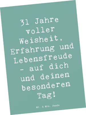 Produktbild von Mr. & Mrs. Panda Postkarte Spruch 31. Geburtstag Weisheit - Meeresbrise - Geschenk, Happy Birthday, besonderer Tag, Zukunft, Fotokarte, Ansichtskarten, Postkarten, Alter